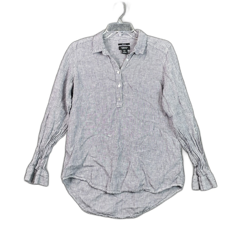Jones & Co Jones New York Linen Tunic Top Womens Small Striped Pullover Preppy